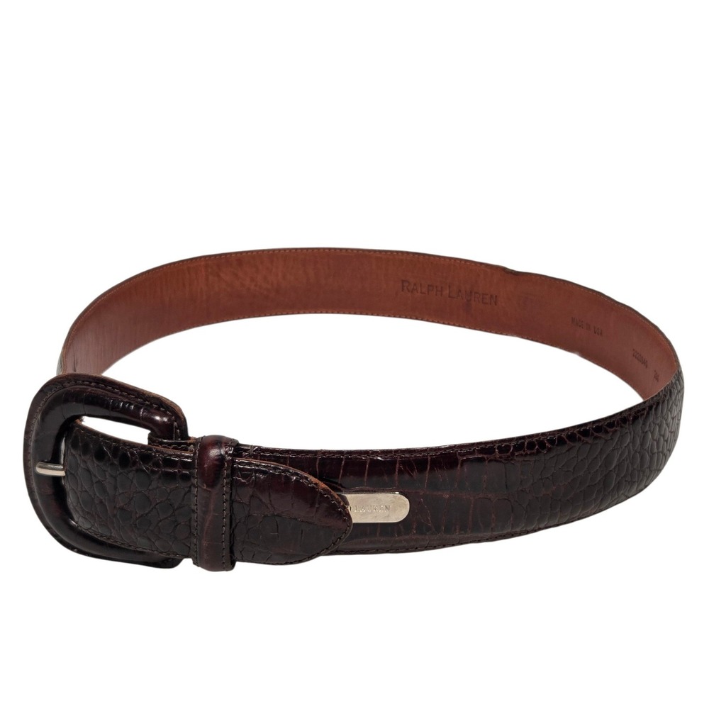 VTG Ralph Lauren Womens Belt M Brown Alligator Gator Embossed Leather USA Made